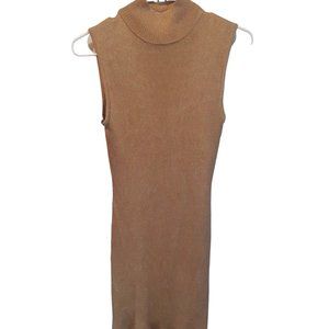 Adrienne Vittadini GOLD Metallic Sheath Turtleneck Knit Dress Size P